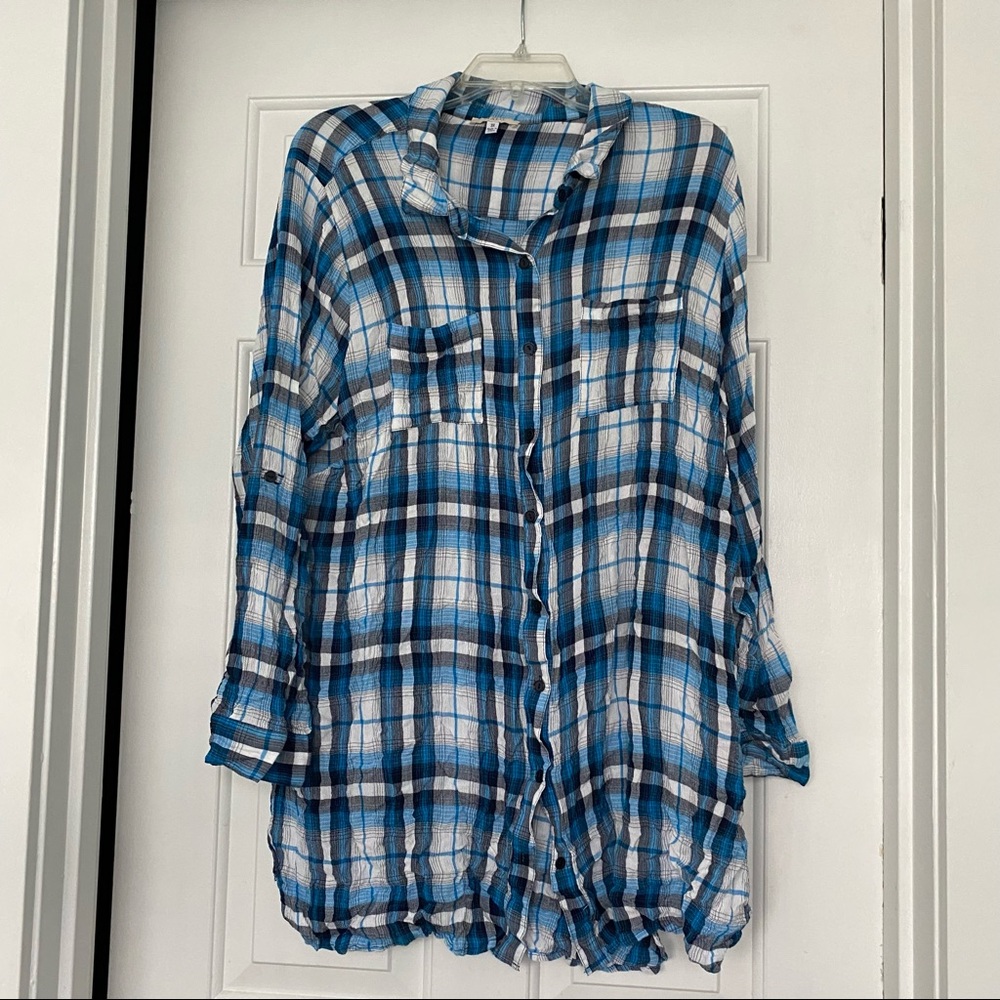 081. Halo Button Down 3/4 Sleeve Plaid Blouse